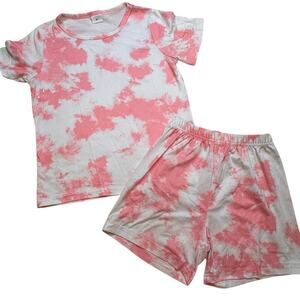 Pink Tie Dye matching Set sz 6 Short Sleeve Top Matching Biker Shorts